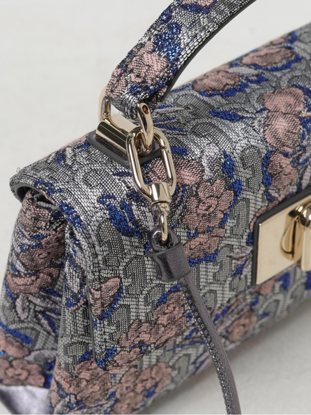 Furla 1927 Mini Bag M in Blue Floral Jacquard with Gold Hardware - Picture 6 of 16